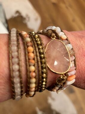 Handmade Pink Stone Wrap Bracelet with Mixed Beads